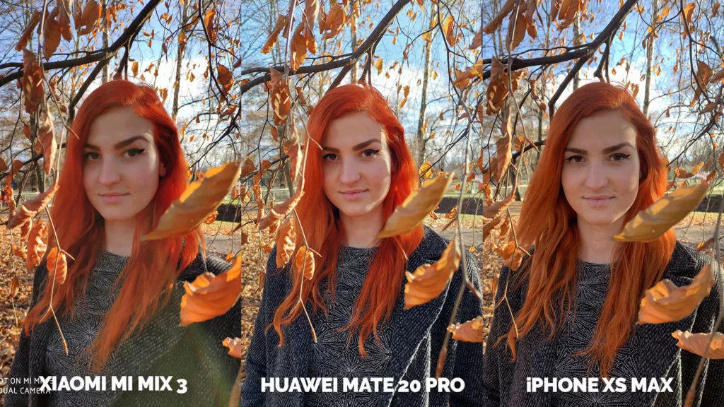 Fototest Xiaomi Mi Mix 3 vs Huawei Mate 20 Pro vs Apple iPhone XS Max modelka portret