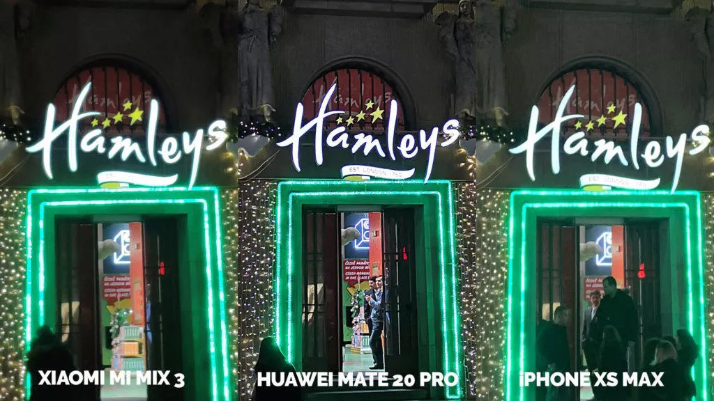 Fototest Xiaomi Mi Mix 3 vs Huawei Mate 20 Pro vs Apple iPhone XS Max noc fotografie detail