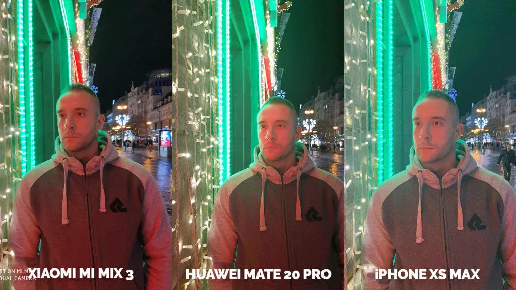 Fototest Xiaomi Mi Mix 3 vs Huawei Mate 20 Pro vs Apple iPhone XS Max noc portret