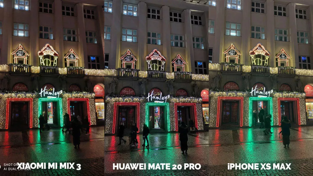Fototest Xiaomi Mi Mix 3 vs Huawei Mate 20 Pro vs Apple iPhone XS Max nocni fotografie