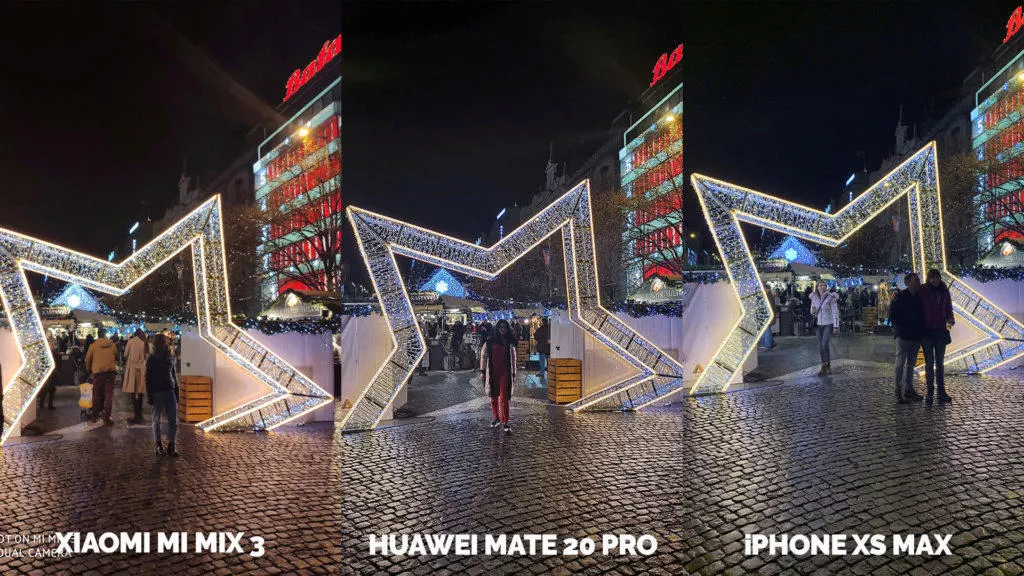 Fototest Xiaomi Mi Mix 3 vs Huawei Mate 20 Pro vs Apple iPhone XS Max nocni fotografie vanoce