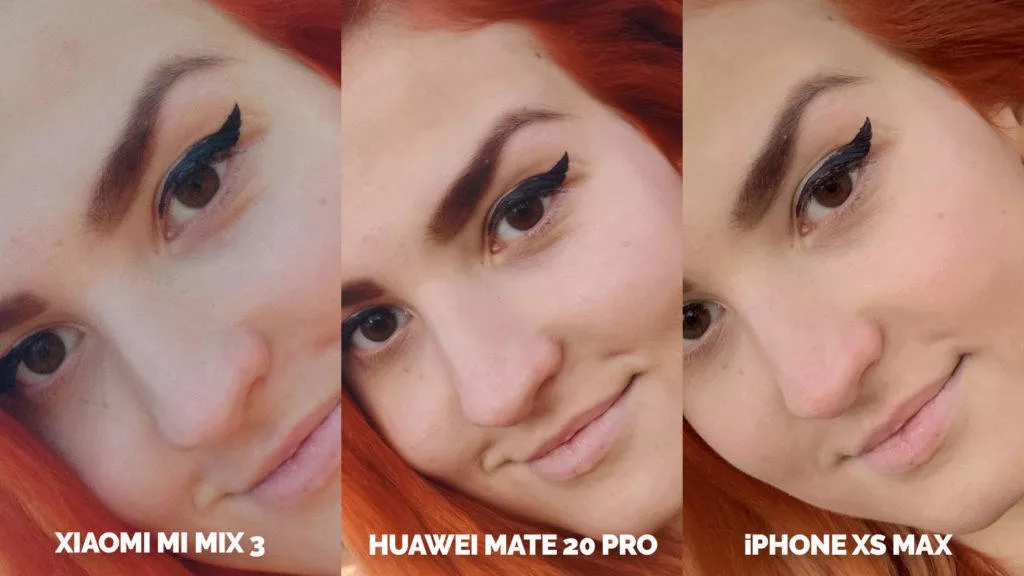 Fototest Xiaomi Mi Mix 3 vs Huawei Mate 20 Pro vs Apple iPhone XS Max selfie kamera detail