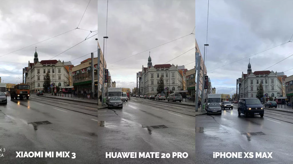 Fototest Xiaomi Mi Mix 3 vs Huawei Mate 20 Pro vs Apple iPhone XS Max ulice