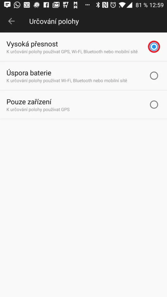 Nastavení přesnosti určování polohy
