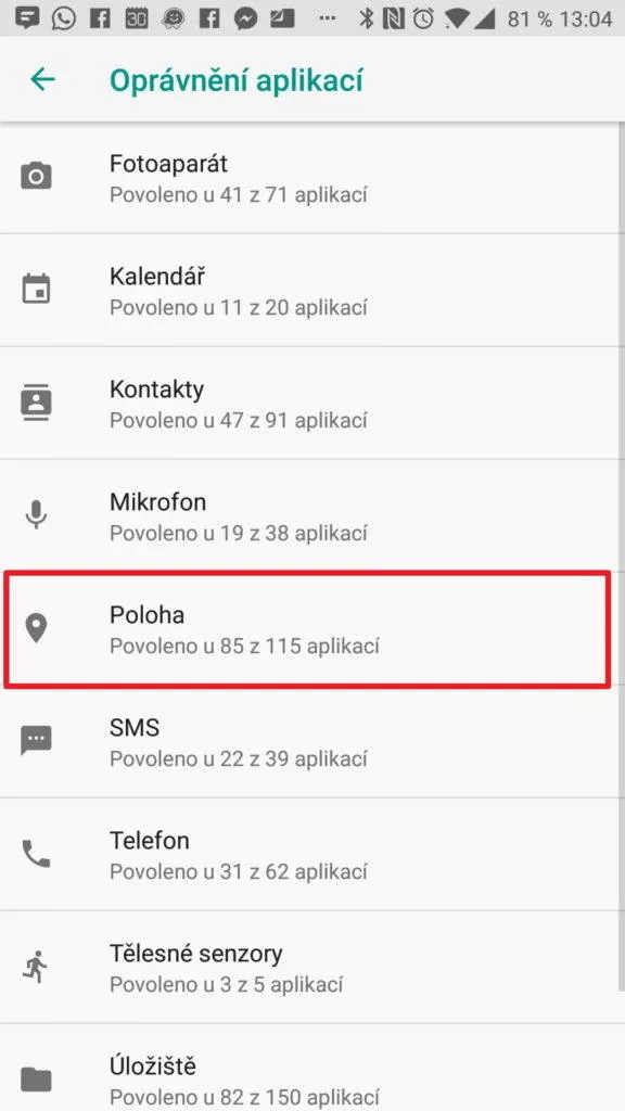 Pokračujte do sekce Poloha