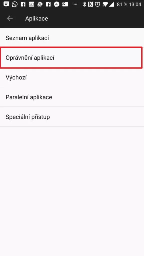 Přejděte do Oprávnění aplikací