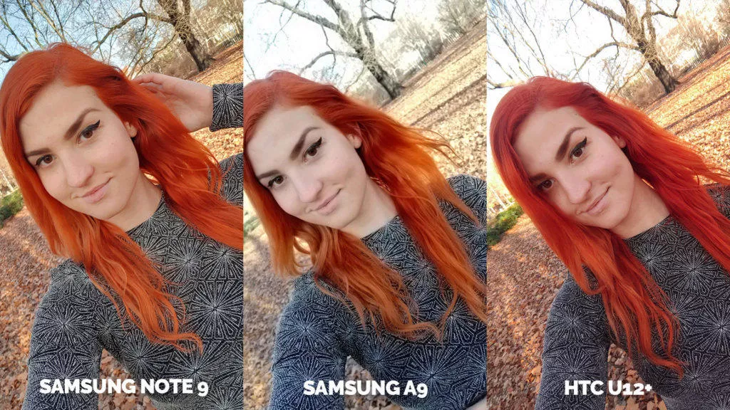 Srovnání fotoaparátů Samsung Galaxy A9 vs Samsung Galaxy Note 9 vs HTC U12+ selfie