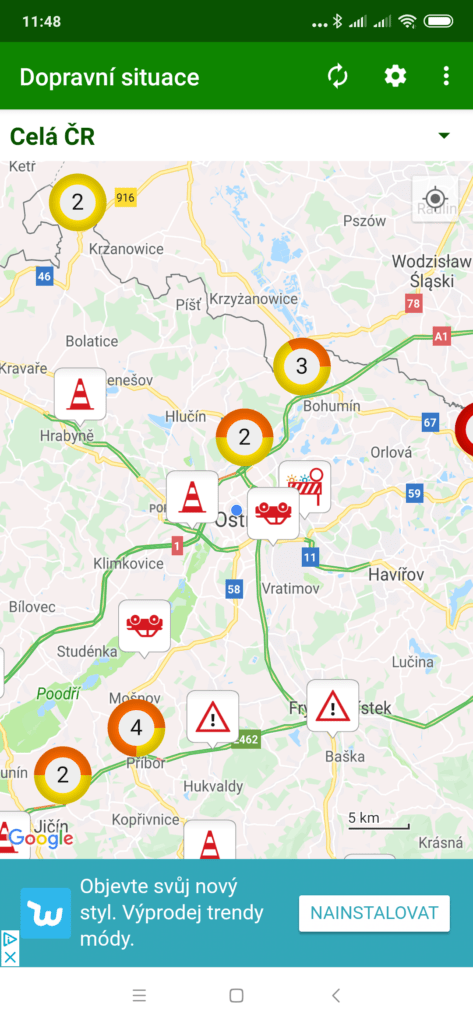 Dopravní situace v mapě