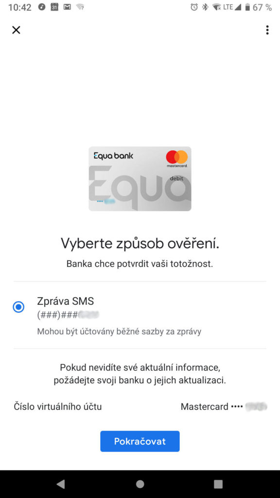 Equa bank Google pay overeni sms