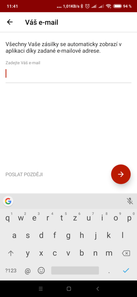 Je nutné zadat e-mailovou adresu