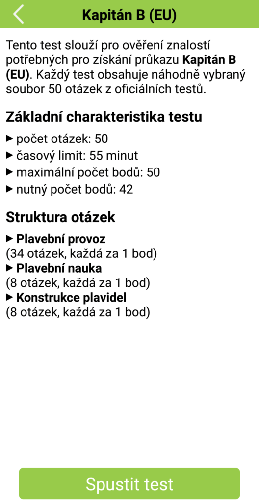 Kapitánské zkoušky aplikace