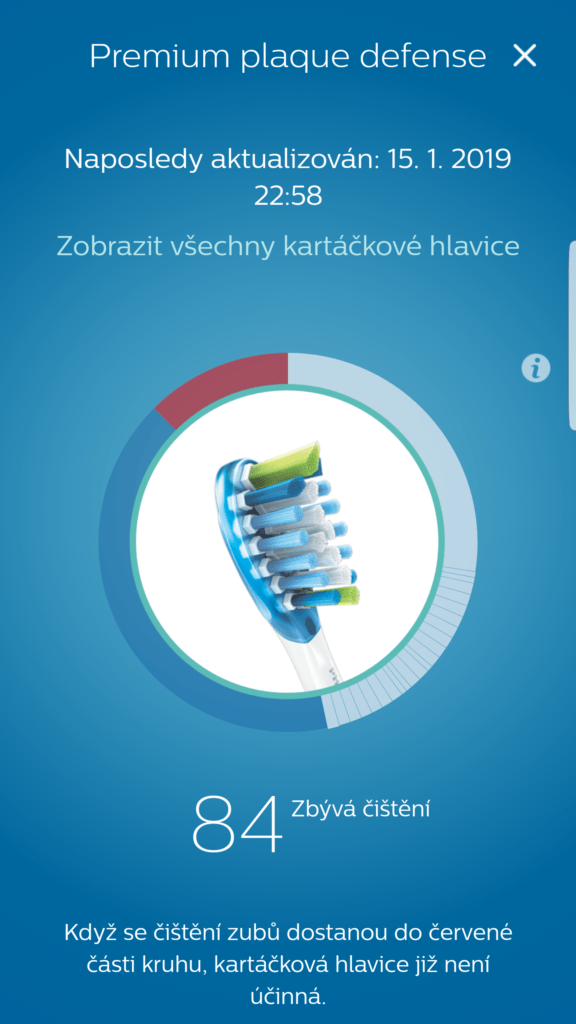 Philips Sonicare aplikace hlavice informace