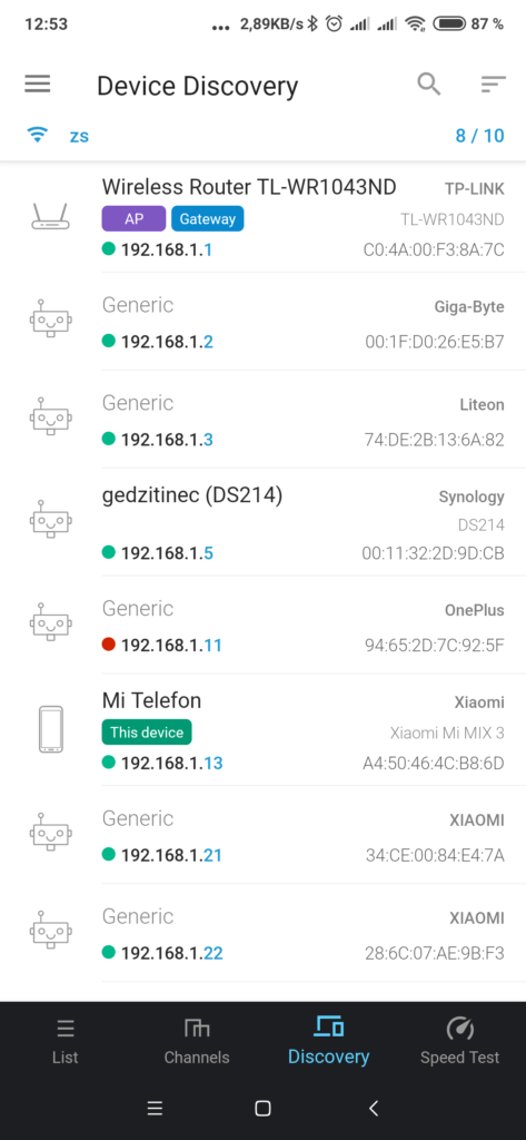 Přehled připojených zařízení