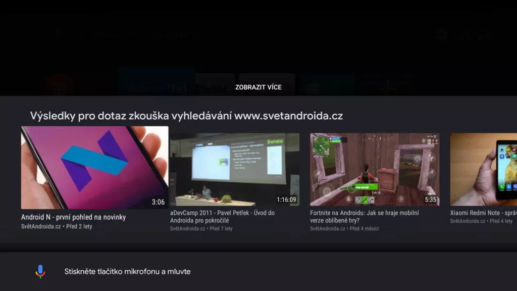 Android TV sledovani TV set top box vyhledavani pomoci hlasu