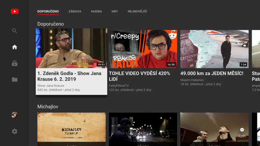 Android TV sledovani TV set top box youtube