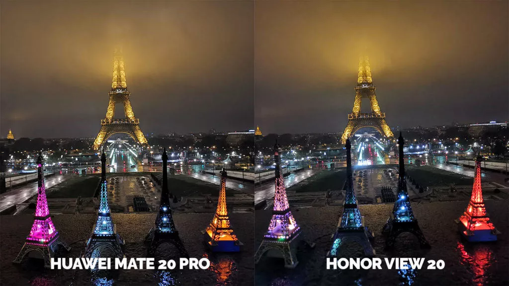 Fototest Honor View 20 vs Huawei Mate 20 Pro noc eiffelova vez