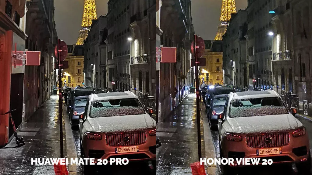 Fototest Honor View 20 vs Huawei Mate 20 Pro nocni ulice pariz detail