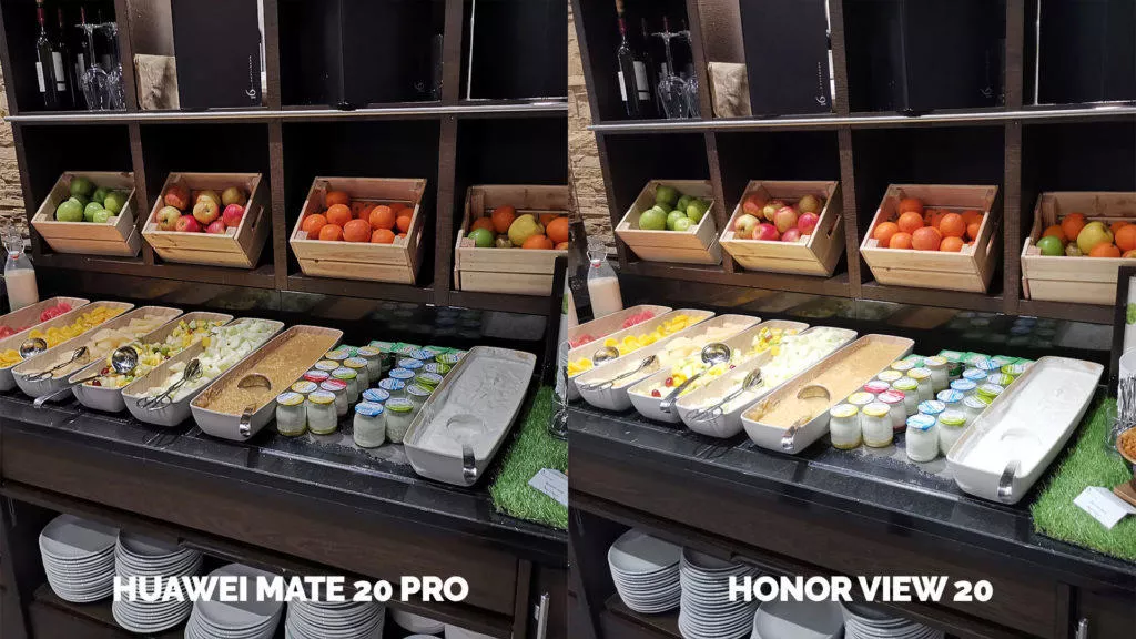 Fototest Honor View 20 vs Huawei Mate 20 Pro svedsky stul jidlo