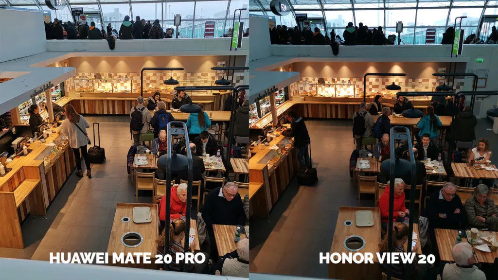 Fototest Honor View 20 vs Huawei Mate 20 Pro umele osvetleni restaurace