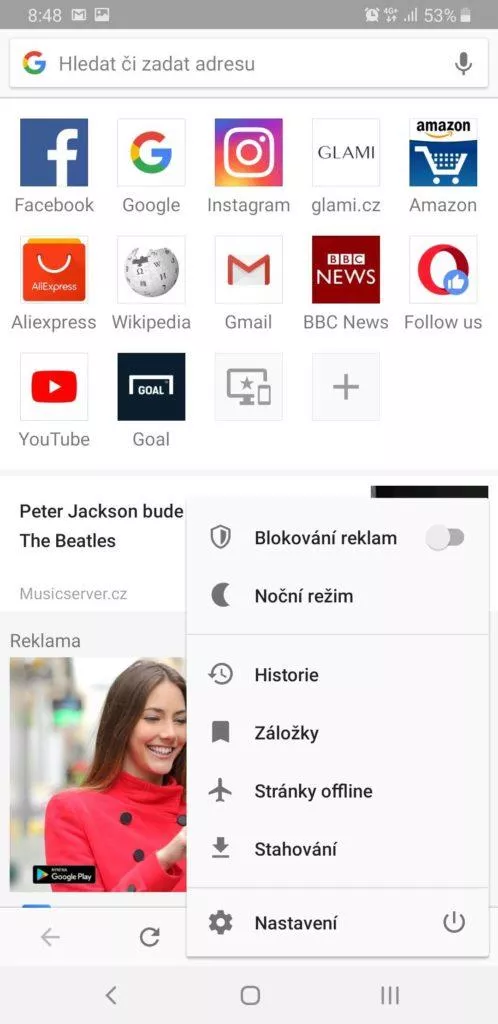 nastaveni domovske stranky prohlizec opera