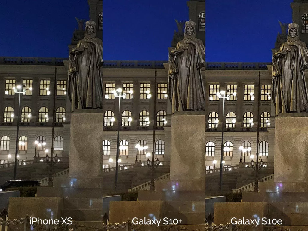 Noční fotografie Samsung Galaxy S10 vs Apple iPhone XS svaty vaclav detail