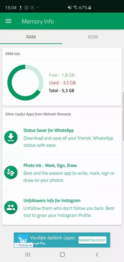 Samsung Galaxy S10 Plus 6GB RAM memory info