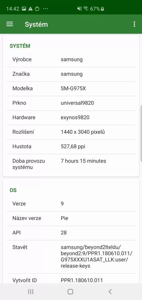 Samsung Galaxy S10 Plus cpu x aplikace