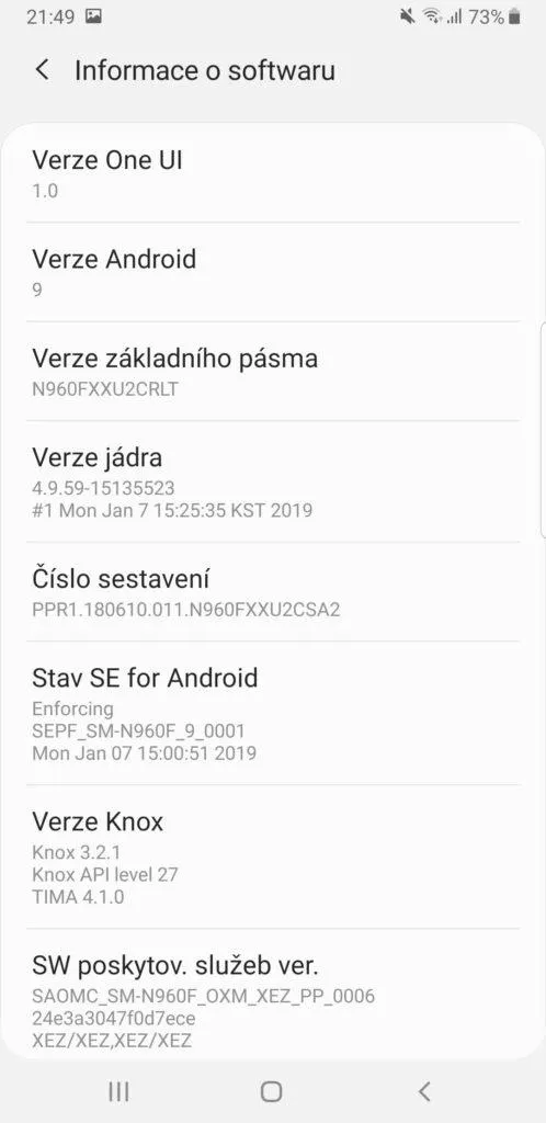 Samsung One UI informace o software