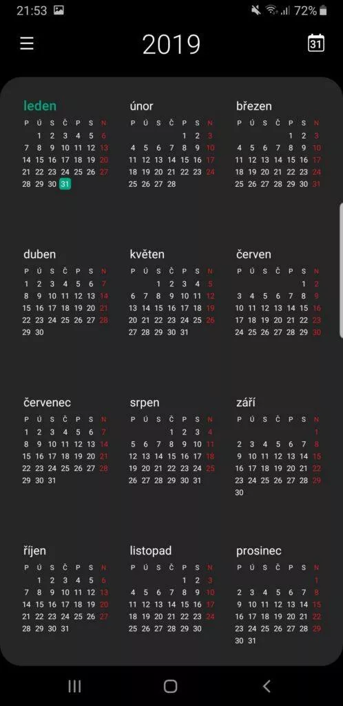 Samsung One UI kalendar tmavy rezim