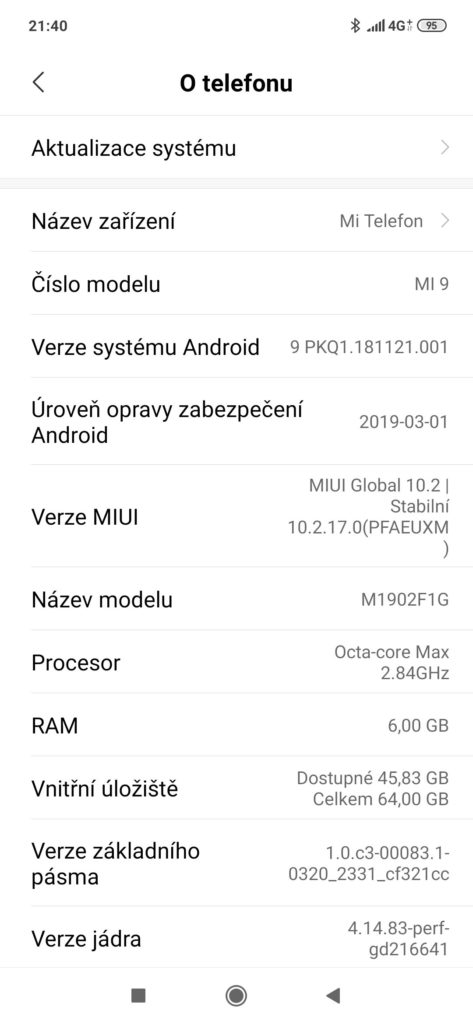 Xiaomi Mi 9 MIUI 10 nastaveni