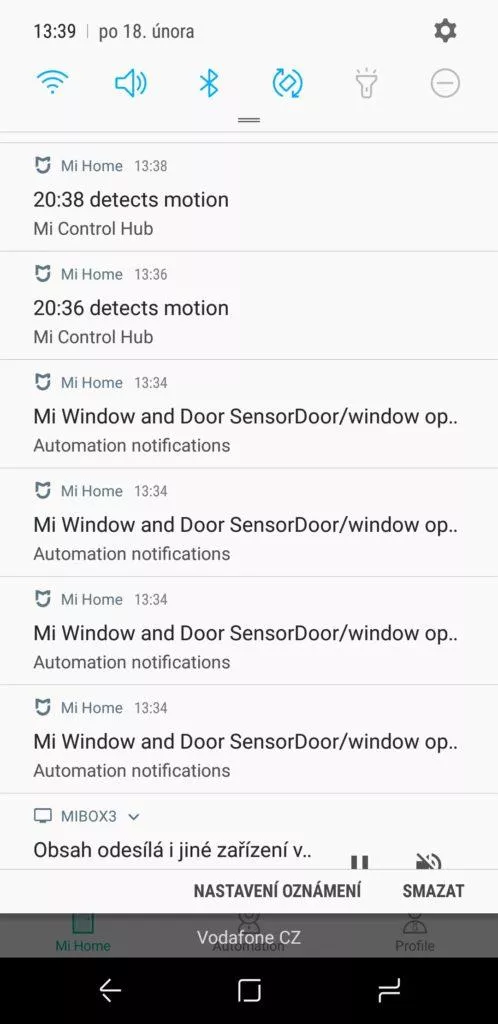 Xiaomi Mi Smart Sensor Set Mi Home notifikace