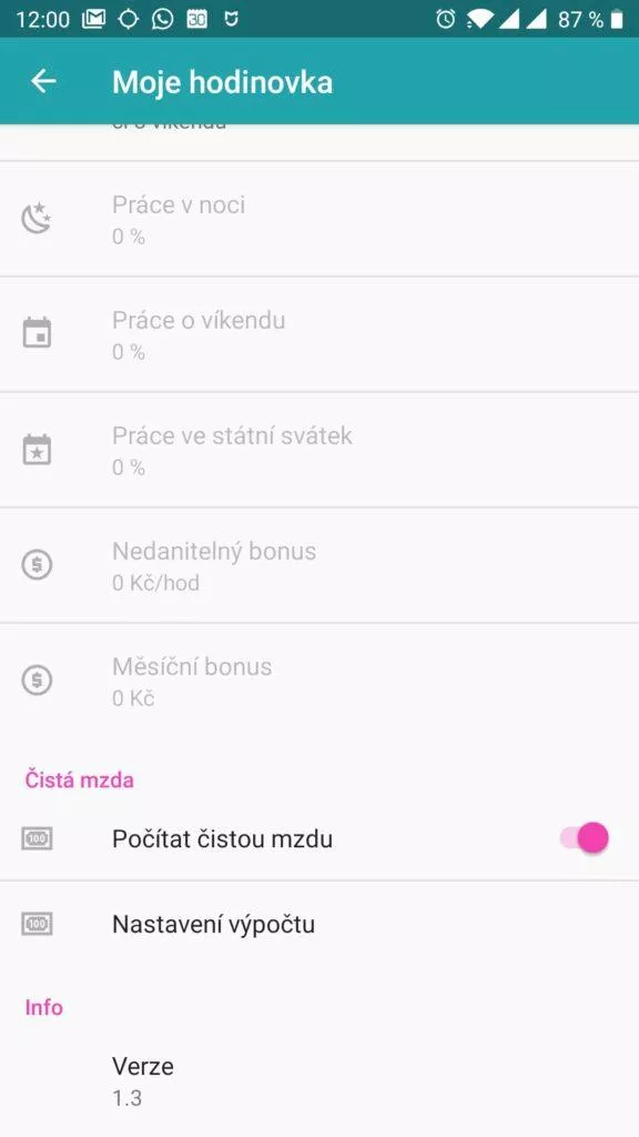 Další nastavení
