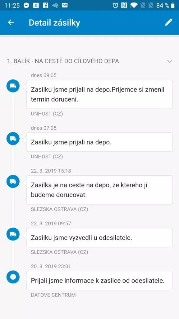 Detaily o doručení