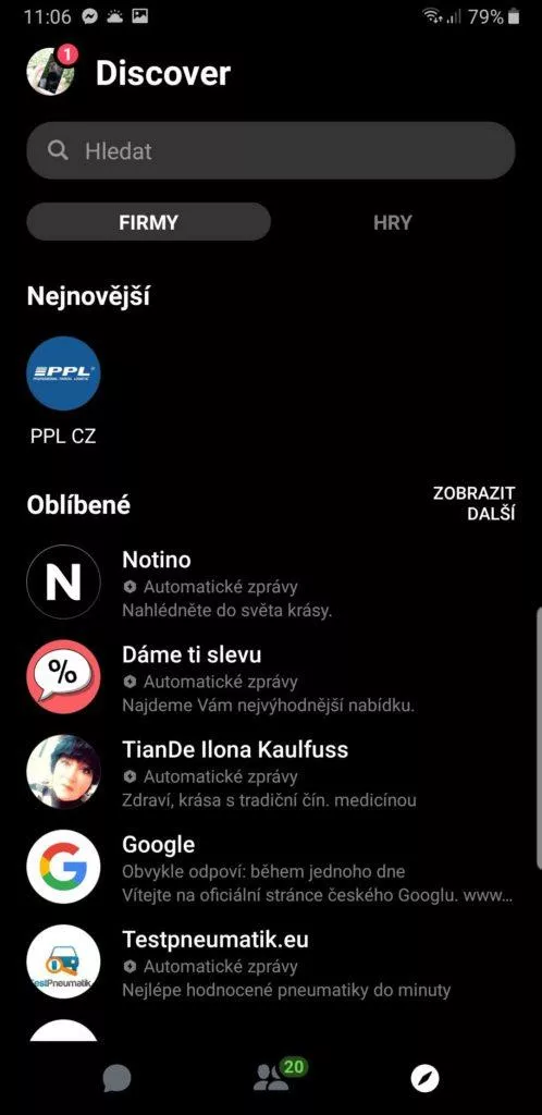 facebook messenger cerna barva dark