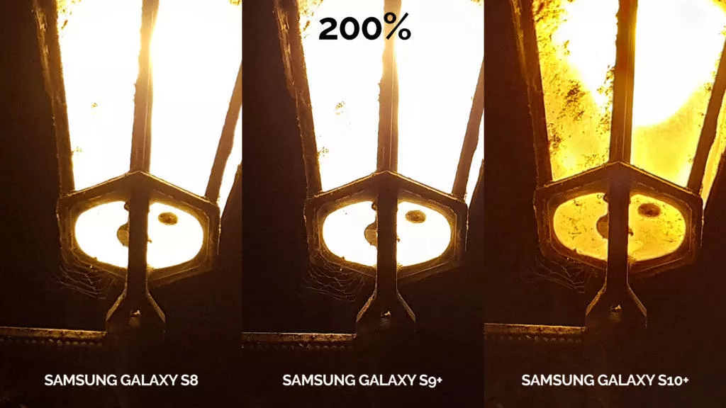 fototest Samsung galaxy s10 vs galaxy s9 vs s8 noční foto lampa detail