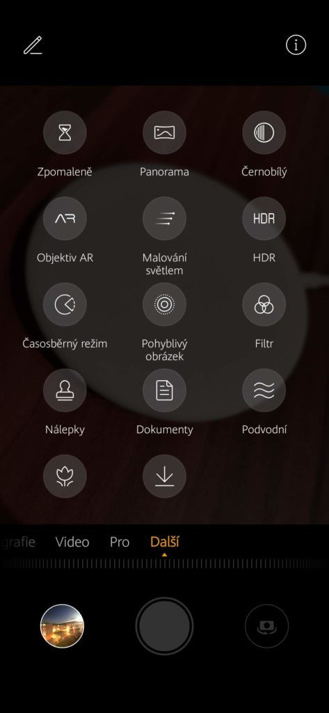 Huawei P30 Pro aplikace fotoaparátu rezimy