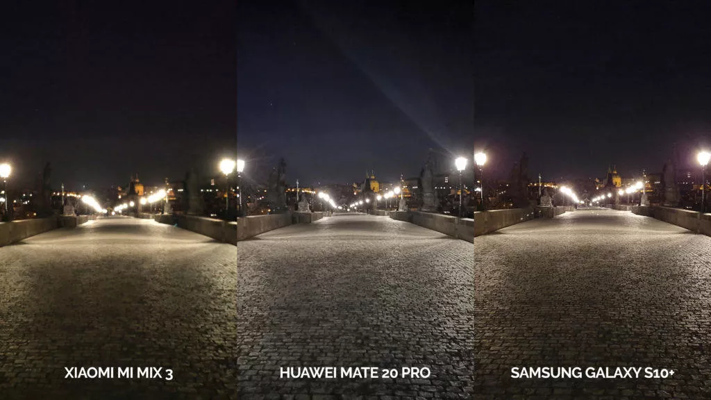 Noční fototest Samsung Galaxy S10+ vs Huawei Mate 20 Pro vs Xiaomi Mi Mix 3 karluv most