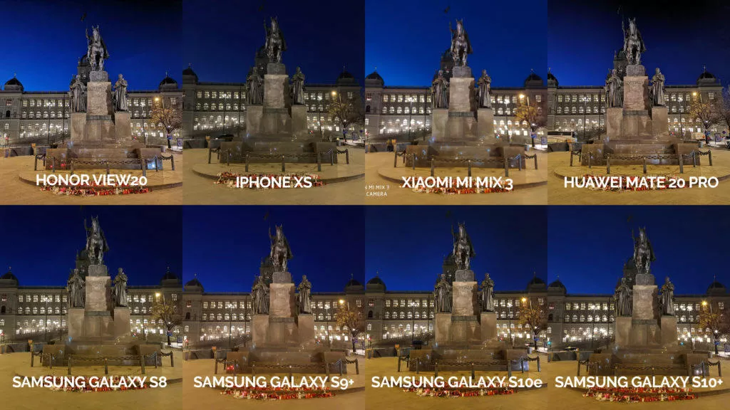 Noční fototest samsung xiaomi huawei apple honor socha svatého václava