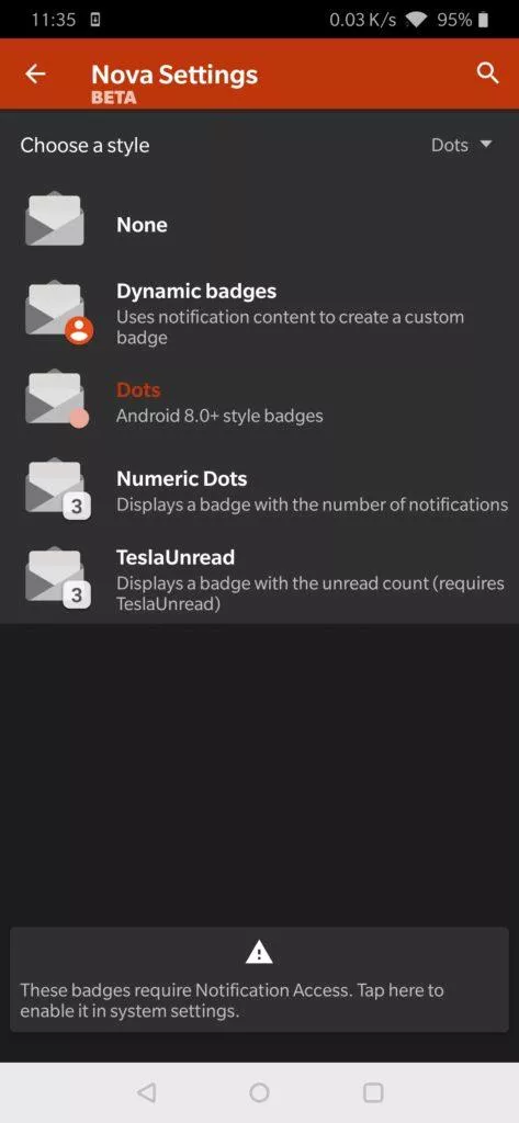 nova launcher 6.1 notifikacni tecky