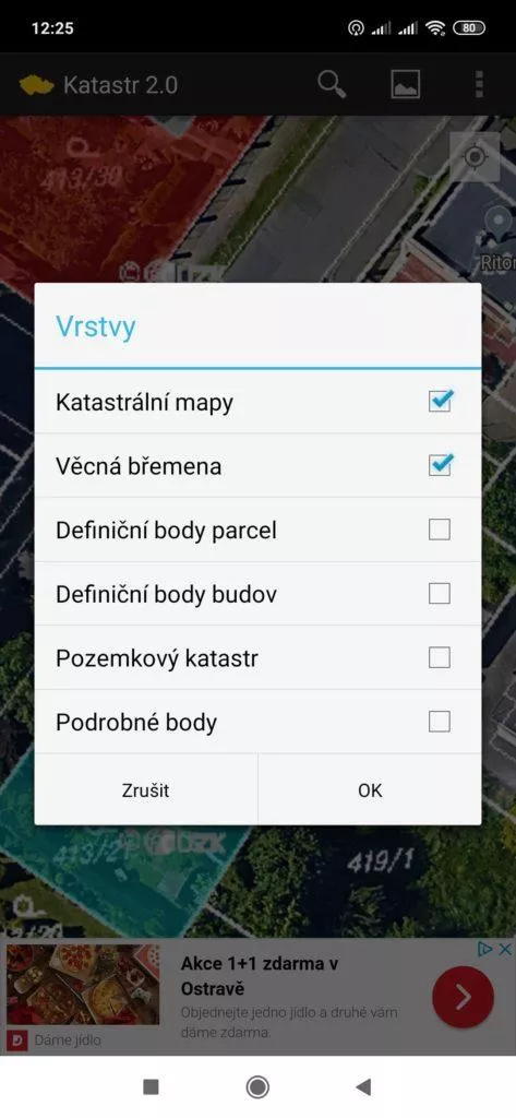 Výběr vrstev v mapě
