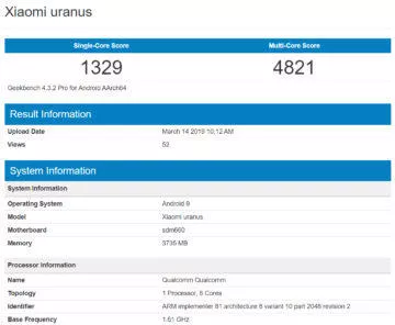 xiaomi pocophone f1 lite geekbench