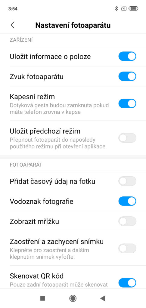 Xiaomi Redmi 7 MIUI nastaveni fotoaparatu