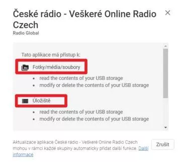 Nač asi přehrávač rádií potřebuje přístup k fotkám?
