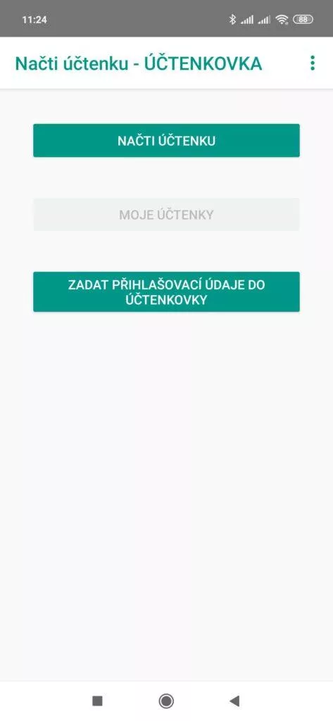 Obrazovka Načti účtenku