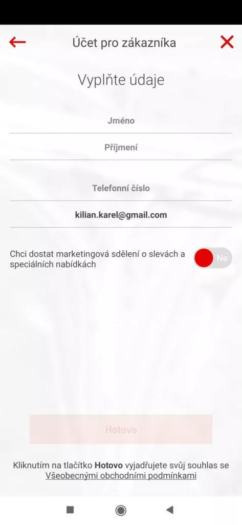 Vyplnění údajů zákazníka