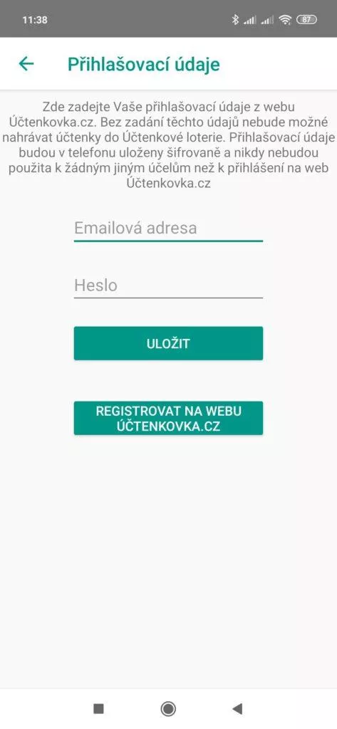 Zadání přihlašovacích údajů