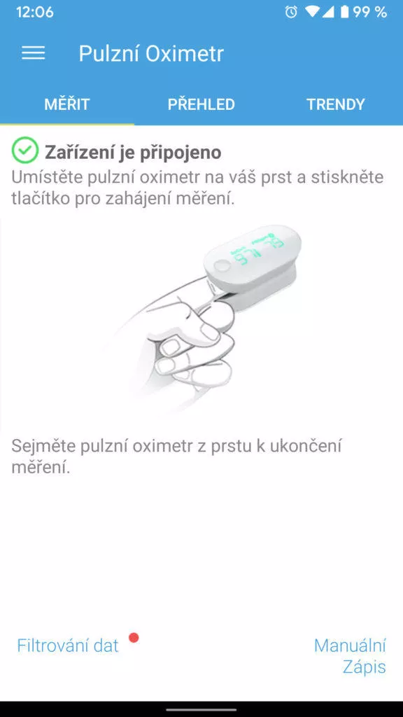 aplikace ihealth myvitals oxymetr mereni
