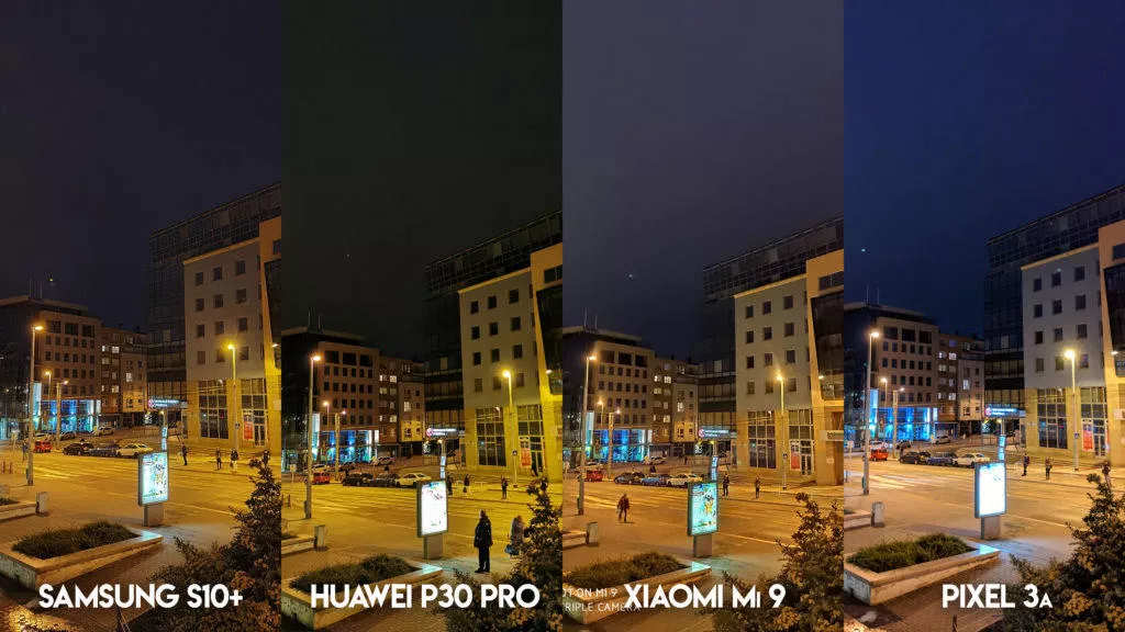 Fototest S10 vs P30 Pro vs Mi 9 vs Pixel 3A noční ulice