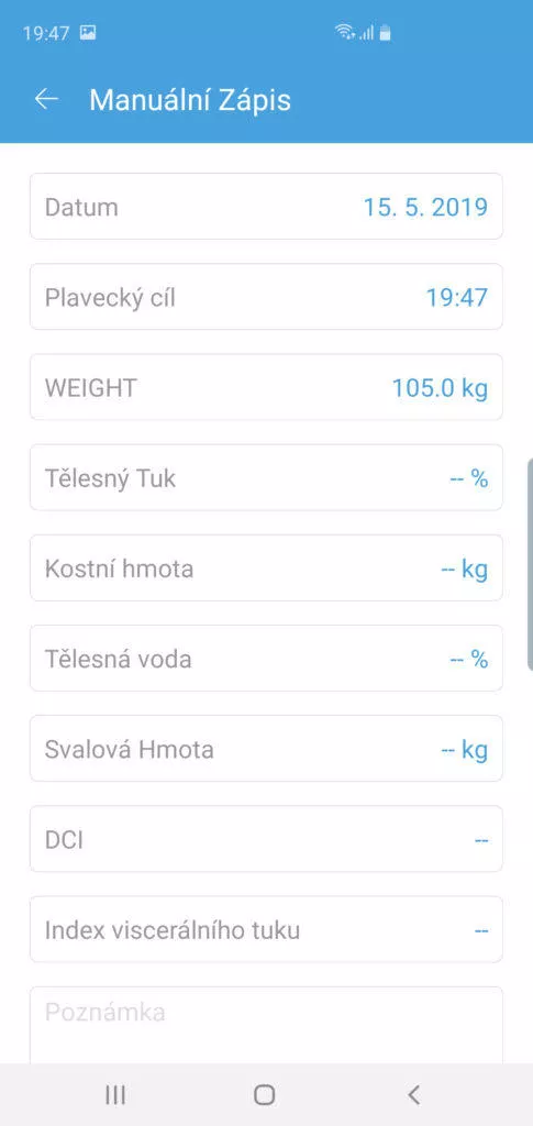Ihealth Core aplikace manuální zápis