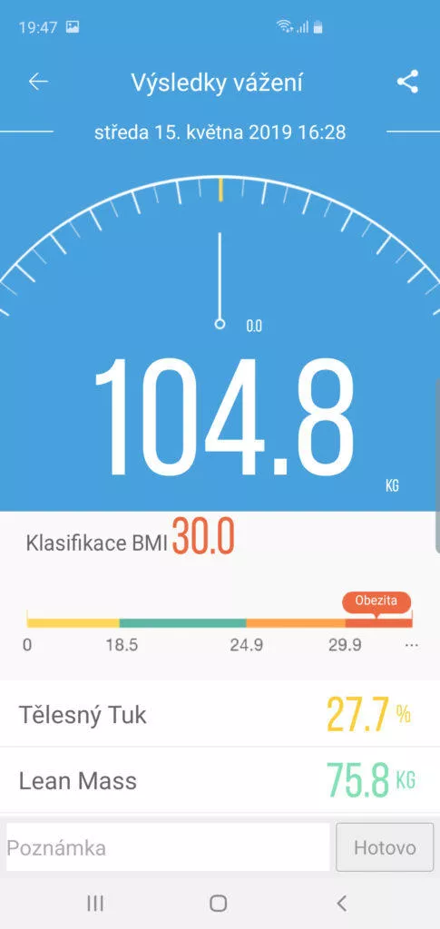 Ihealth Core aplikace váha detail